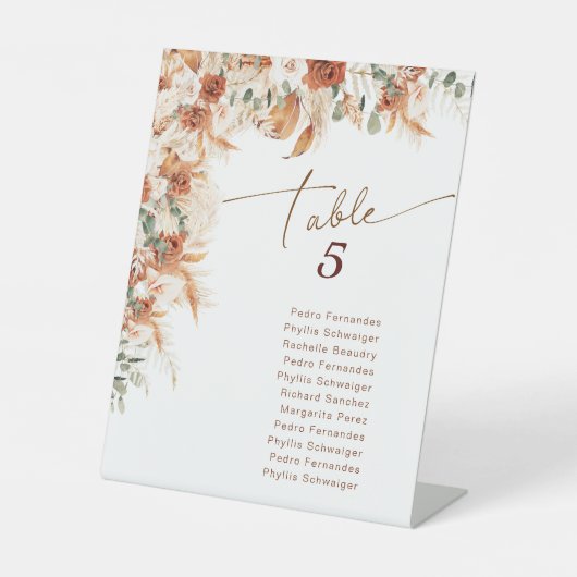 Elegante Moderne Blumenhochzeit-Tischnummer Sockelschild (Vorderseite)