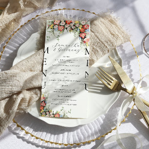 Elegante moderne Blumenhochzeitsmenü Menükarte