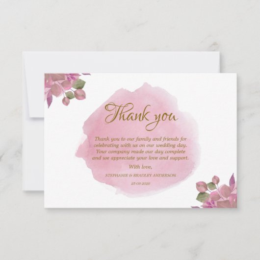 Elegante moderne Blumenrosa Hochzeit Dankeschön Ka Dankeskarte (Vorderseite)