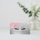 Elegante, moderne, blumenrosa, silberne Wimpern Visitenkarte (Stehend Vorderseite)
