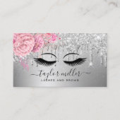 Elegante, moderne, blumenrosa, silberne Wimpern Visitenkarte (Vorderseite)