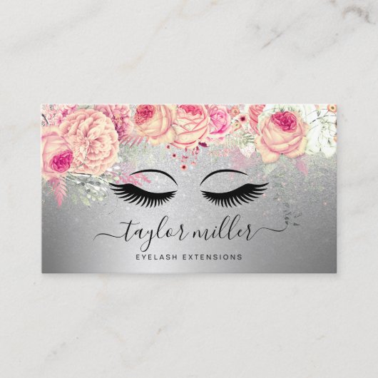 Elegante, moderne, blumensilberne Glitzer Wimpern Visitenkarte (Vorderseite)
