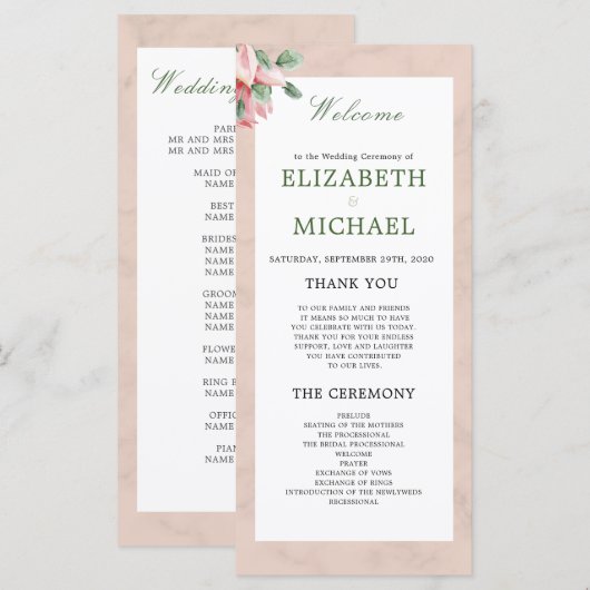 Elegante Moderne Blumenzitate Begrüßung Programm (Vorne/Hinten)