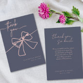 Elegante moderne Blush Bow Chic Slate Blue Dankeskarte