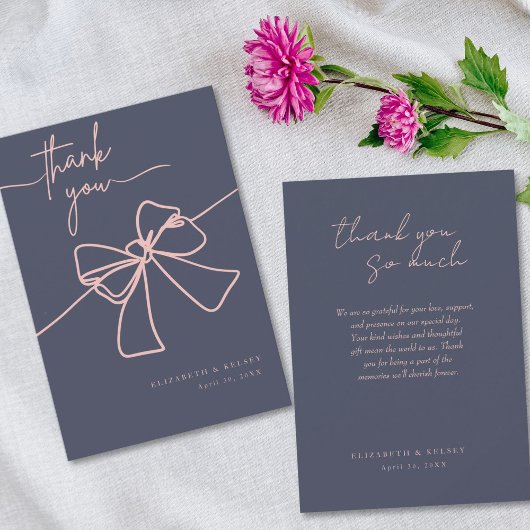 Elegante moderne Blush Bow Chic Slate Blue Dankeskarte