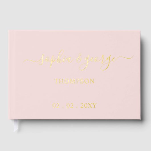 Elegante Moderne Blush Gold Wedding Gästebuch (Vorderseite)