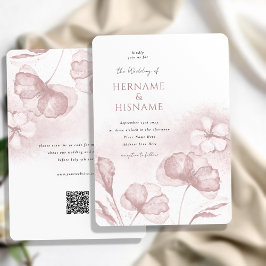 Elegante Moderne Blush Pink Floral QR UAWG Wedding Einladung