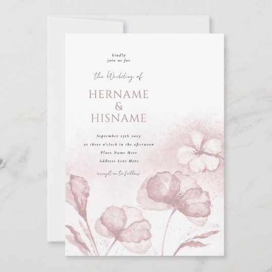 Elegante Moderne Blush Pink Floral QR UAWG Wedding Einladung (Vorderseite)