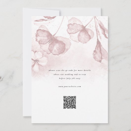 Elegante Moderne Blush Pink Floral QR UAWG Wedding Einladung (Rückseite)