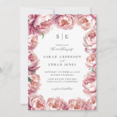 Elegante Moderne Blush Pink Peony Floral Wedding Einladung (Vorderseite)