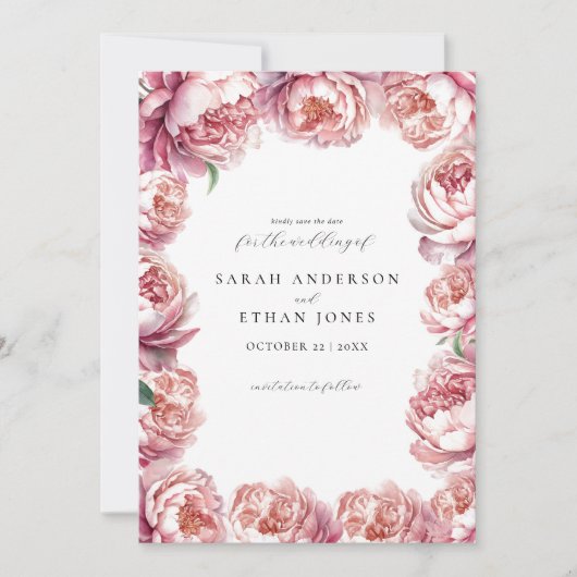 Elegante Moderne Blush Pink Peony Floral Wedding Save The Date (Vorderseite)