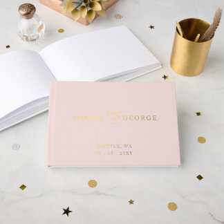 Elegante Moderne Blush Pink und Gold Hochzeit Gästebuch