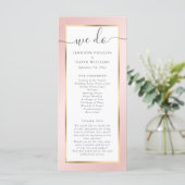 Elegante Moderne Blush Pink und Gold Hochzeit Programm (Stehend Vorderseite)