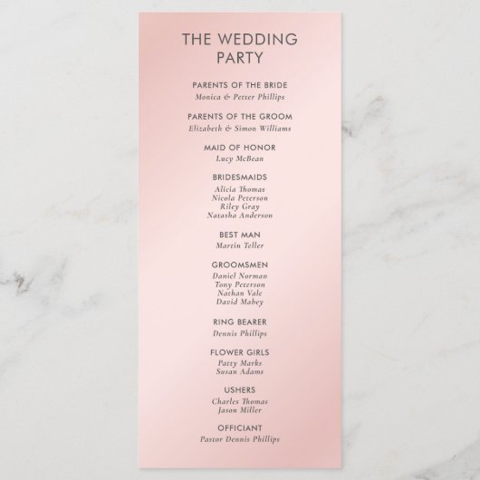 Elegante Moderne Blush Pink und Gray Wedding Programm (Rückseite)