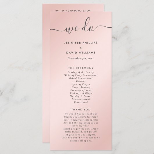 Elegante Moderne Blush Pink und Gray Wedding Programm (Vorne/Hinten)