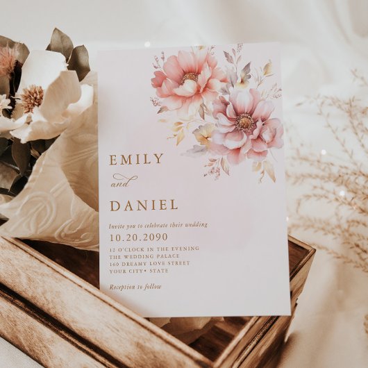 Elegante Moderne Boho Blush Pink Gold Floral Weddi Einladung