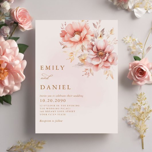 Elegante Moderne Boho Blush Pink Gold Floral Weddi Einladung