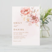 Elegante Moderne Boho Blush Pink Gold Floral Weddi Einladung (Stehend Vorderseite)