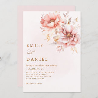 Elegante Moderne Boho Blush Pink Gold Floral Weddi Einladung