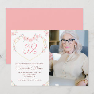 Elegante moderne Boho-Floral-Foto zum 92. Geburtst Einladung