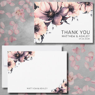 Elegante moderne Boho-Rosé-Blumenhochzeit Dankeskarte