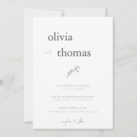 Elegante Moderne Boho Schwarz-weiß Orchid Wedding Einladung (Vorderseite)