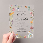 Elegante Moderne Boho Wildblume Wedding Acryleinladungen (Insitu (Handheld))