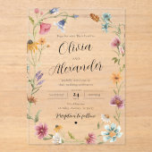 Elegante Moderne Boho Wildblume Wedding Acryleinladungen (Vorderseite)