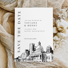Elegante moderne Boston Sketch Wedding rettet das  Einladung