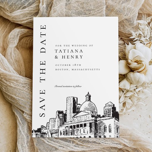 Elegante moderne Boston Sketch Wedding rettet das  Einladung