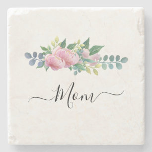 Elegante moderne botanisch-grüne Blume Mama Steinuntersetzer