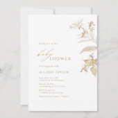 Elegante moderne botanische Baby-Dusche aus Gold Einladung (Vorderseite)
