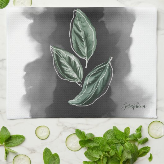 Elegante moderne botanische Blätter Geschirrtuch (Gefaltet)