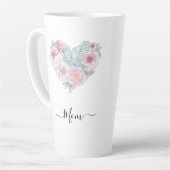 Elegante moderne botanische Blume Grünes Rosa Herz Milchtasse (Linke Ecke)