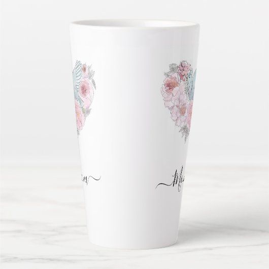 Elegante moderne botanische Blume Grünes Rosa Herz Milchtasse (Vorderseite)