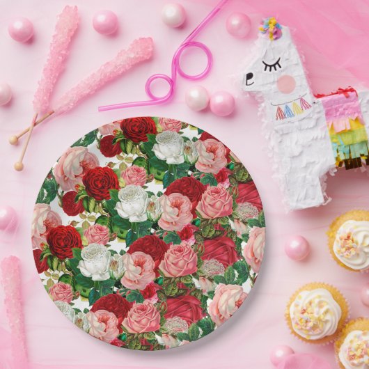 Elegante Moderne botanische Grüne Blume Pappteller (Party)