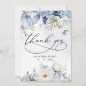 Elegante Moderne Botanische Hochzeit der Blauen Fl Dankeskarte (Vorderseite)