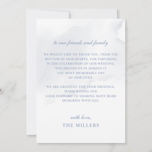 Elegante Moderne Botanische Hochzeit der Blauen Fl Dankeskarte (Rückseite)