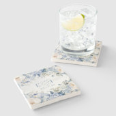 Elegante Moderne Botanische Hochzeit der Blauen Fl Steinuntersetzer (Seitenansicht)