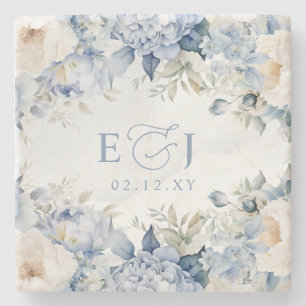 Elegante Moderne Botanische Hochzeit der Blauen Fl Steinuntersetzer