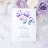 Elegante Moderne Botanische Hochzeit Lila Blumen Einladung