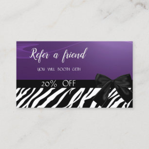 Elegante moderne,Bow,Zebra Print Referrenkarte Empfehlungskarte