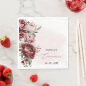 Elegante moderne Burgund Blush Bloral Quinceñera Serviette (Beispiel)