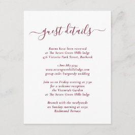 Elegante, moderne Burgund-Hochzeitdetails Begleitkarte