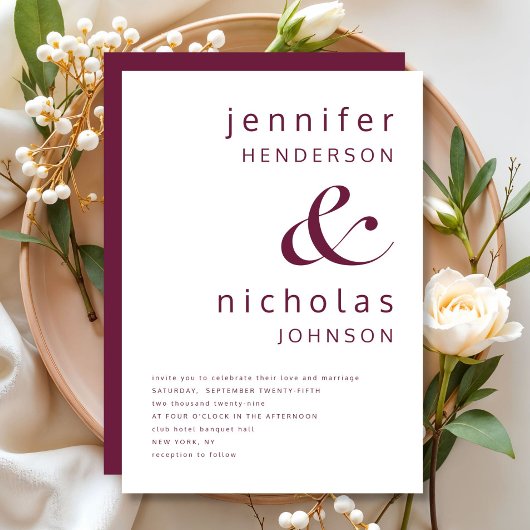 Elegante moderne Burgundy Wedding Einladung