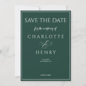 Elegante moderne Callighraphy Script Emerald Green Save The Date (Vorderseite)