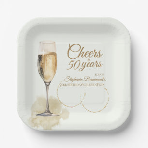 Elegante moderne Champagner-Cheers zum 50. Geburts Pappteller