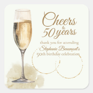 Elegante moderne Champagner-Cheers zum 50. Geburts Quadratischer Aufkleber