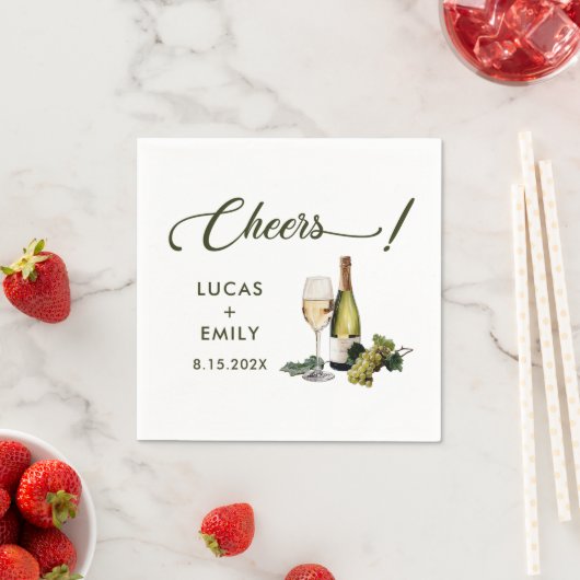 Elegante Moderne Cheers Script Wine Floral Wedding Serviette (Beispiel)