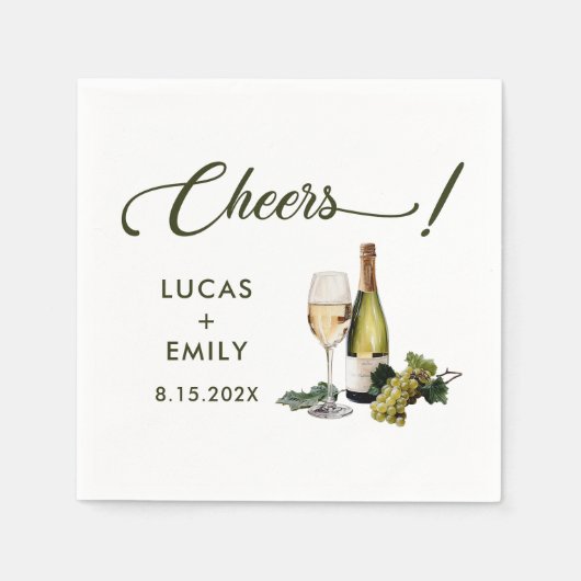 Elegante Moderne Cheers Script Wine Floral Wedding Serviette (Vorderseite)